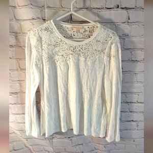 Rebecca Taylor Linen White Crochet Long Sleeve Top Large Bohemian Coastal Vibes